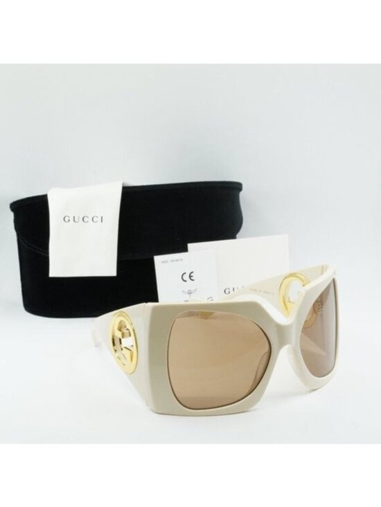 Gucci GG1255S 002 Butterfly Sunglasses - Ivory/Light Brown main image 5